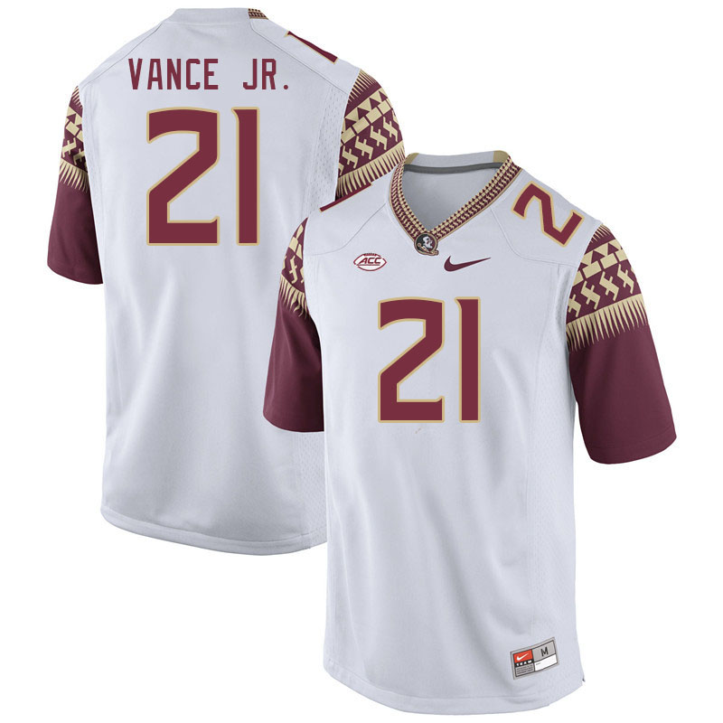 Men #21 Greedy Vance Jr. Florida State Seminoles College Football Jerseys Stitched-White - Click Image to Close